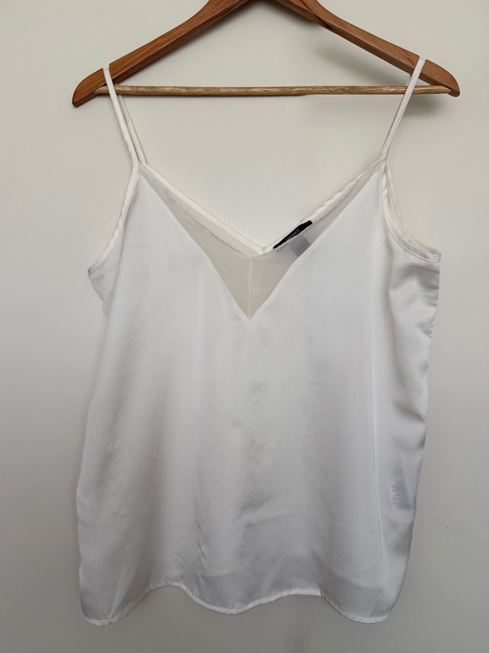Y2K Forever21 Ivory White Satin Sheer deep V-neck Thin Strap Minimalist Cami S